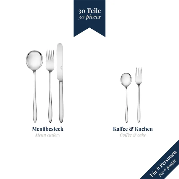 30-tlg. Besteckset Aura 18/10 Edelstahl Wilkens 054.18.300