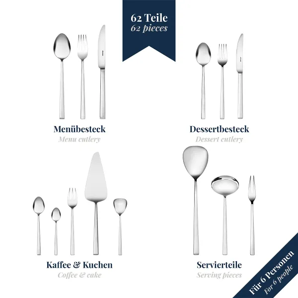 62-tlg. Besteckset Cantone 18/10 Edelstahl mattiert Wilkens 055.18.620