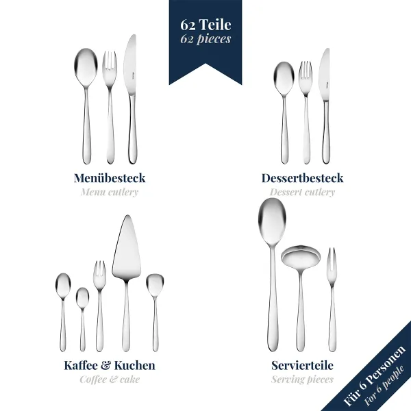 62-tlg. Besteckset Rotondo 18/10 Edelstahl Wilkens 052.18.620