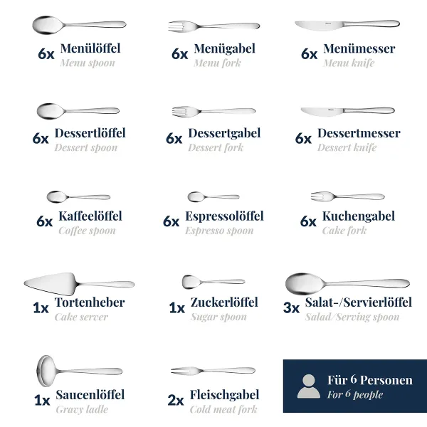 62-tlg. Besteckset Rotondo 18/10 Edelstahl Wilkens 052.18.620