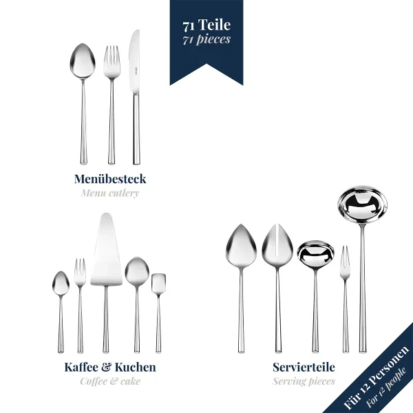 71-tlg. Besteckset Palladio 18/10 Edelstahl Wilkens 023.18.710